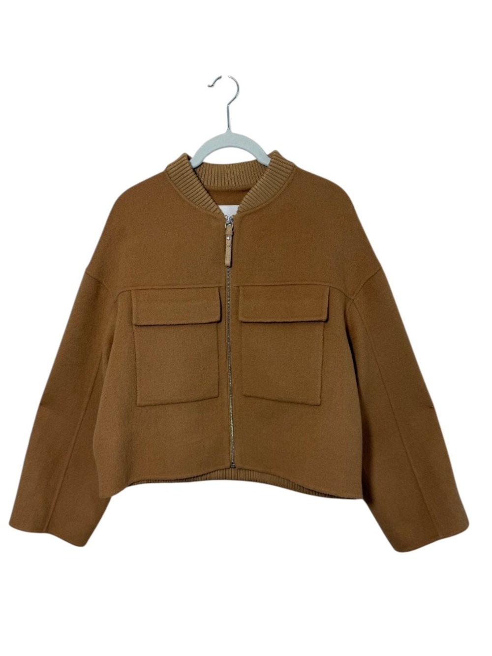 ba&sh Camala 100% Virgin Wool Cropped Bomber Jacket Camel Tan Size XS 0